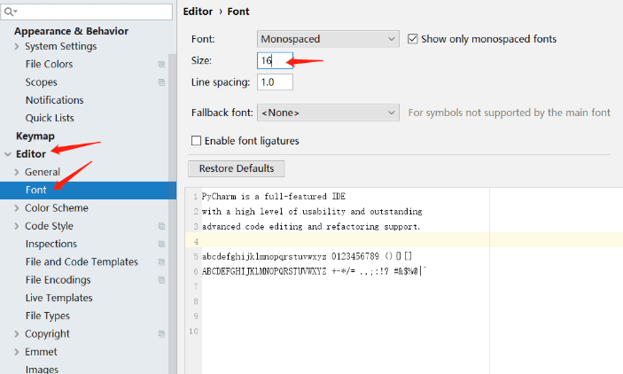 pycharm如何设置字体大小