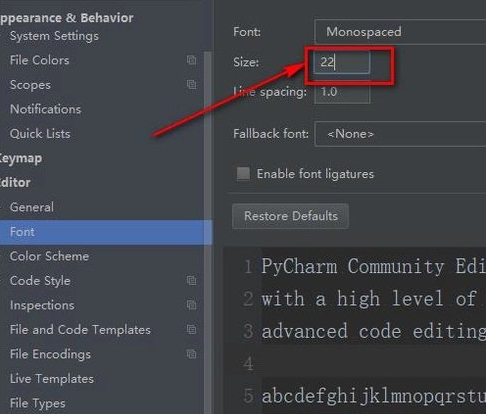 如何调整Pycharm字体大小