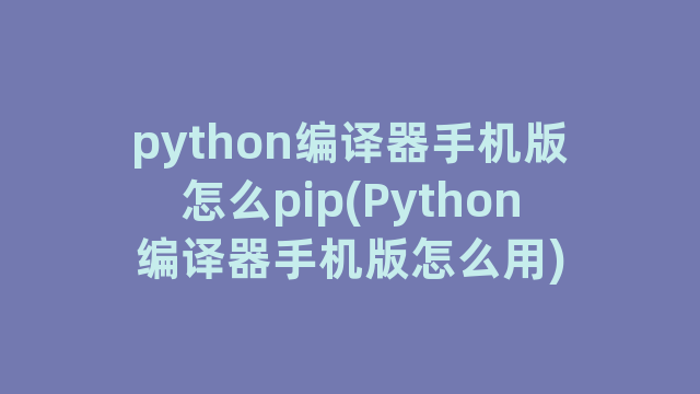 python编译器手机版怎么pip(Python编译器手机版怎么用)