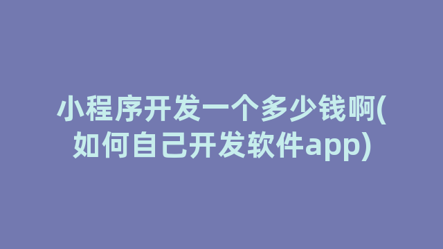 小程序开发一个多少钱啊(如何自己开发软件app)